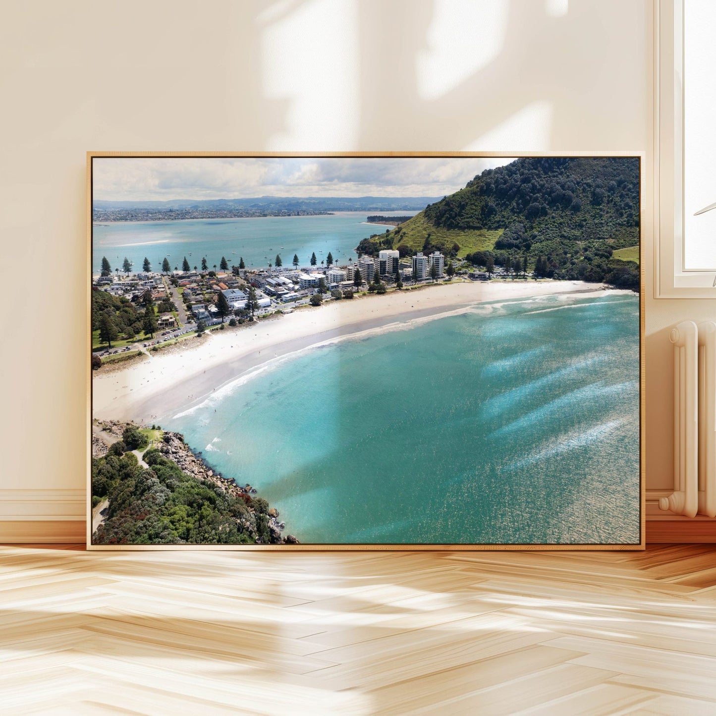 Mount Maunganui print displayed on a wall