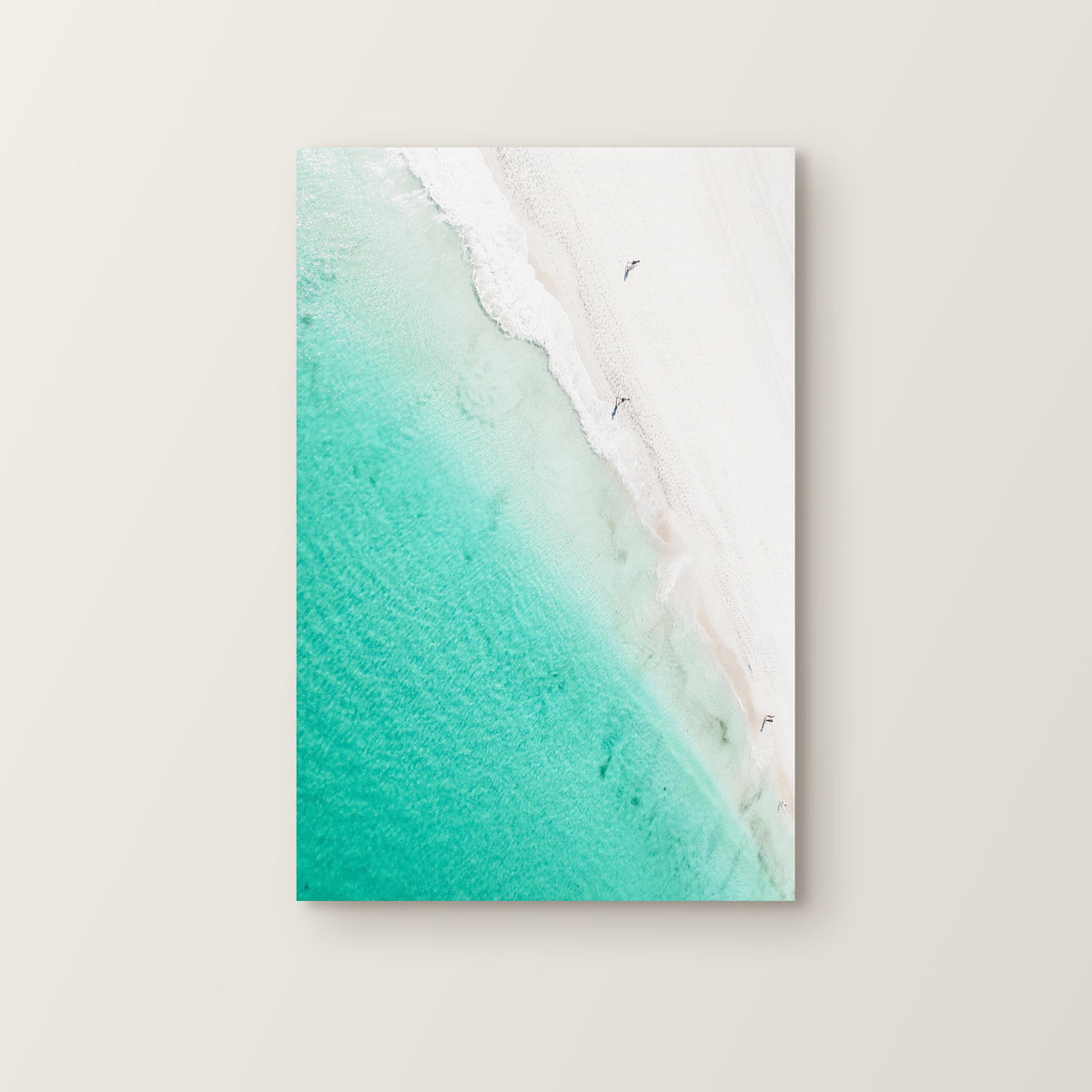 Stretched canvas print of aerial photography of Mullaloo Beach, white sand meeting turquoise water in portrait orientation on a wall