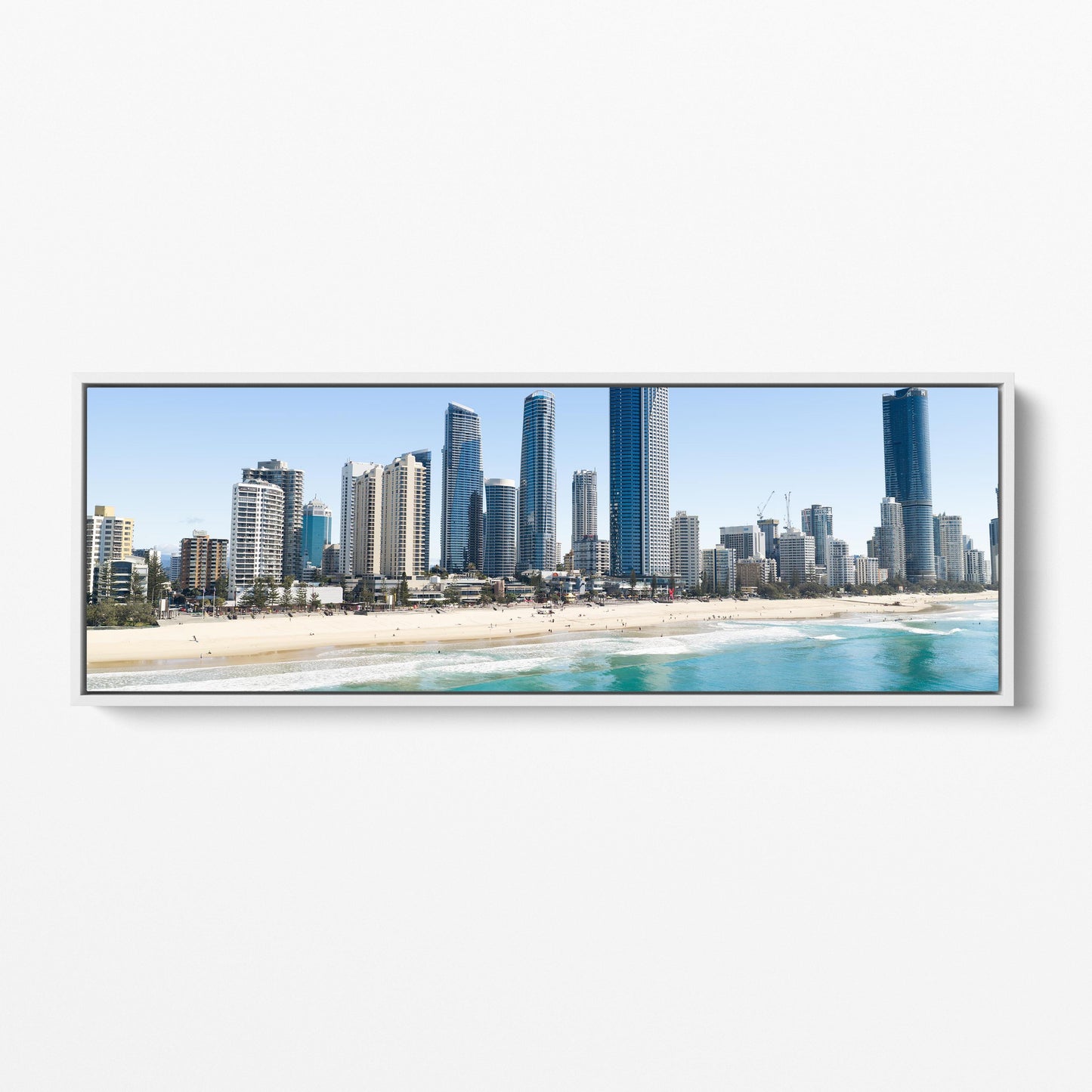 Surfers Paradise towers panoramic white framed canvas
