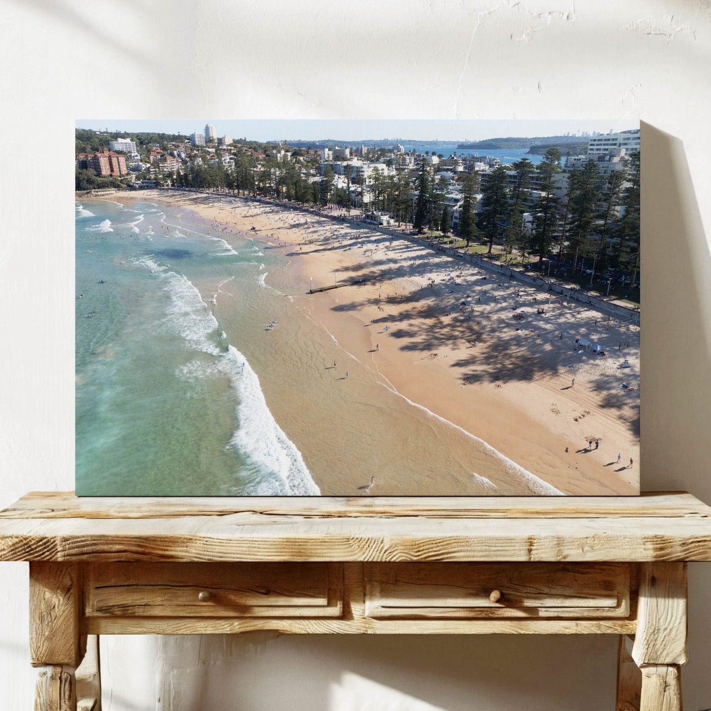 Aerial photograph of a surfer at Manly Beach, Sydney