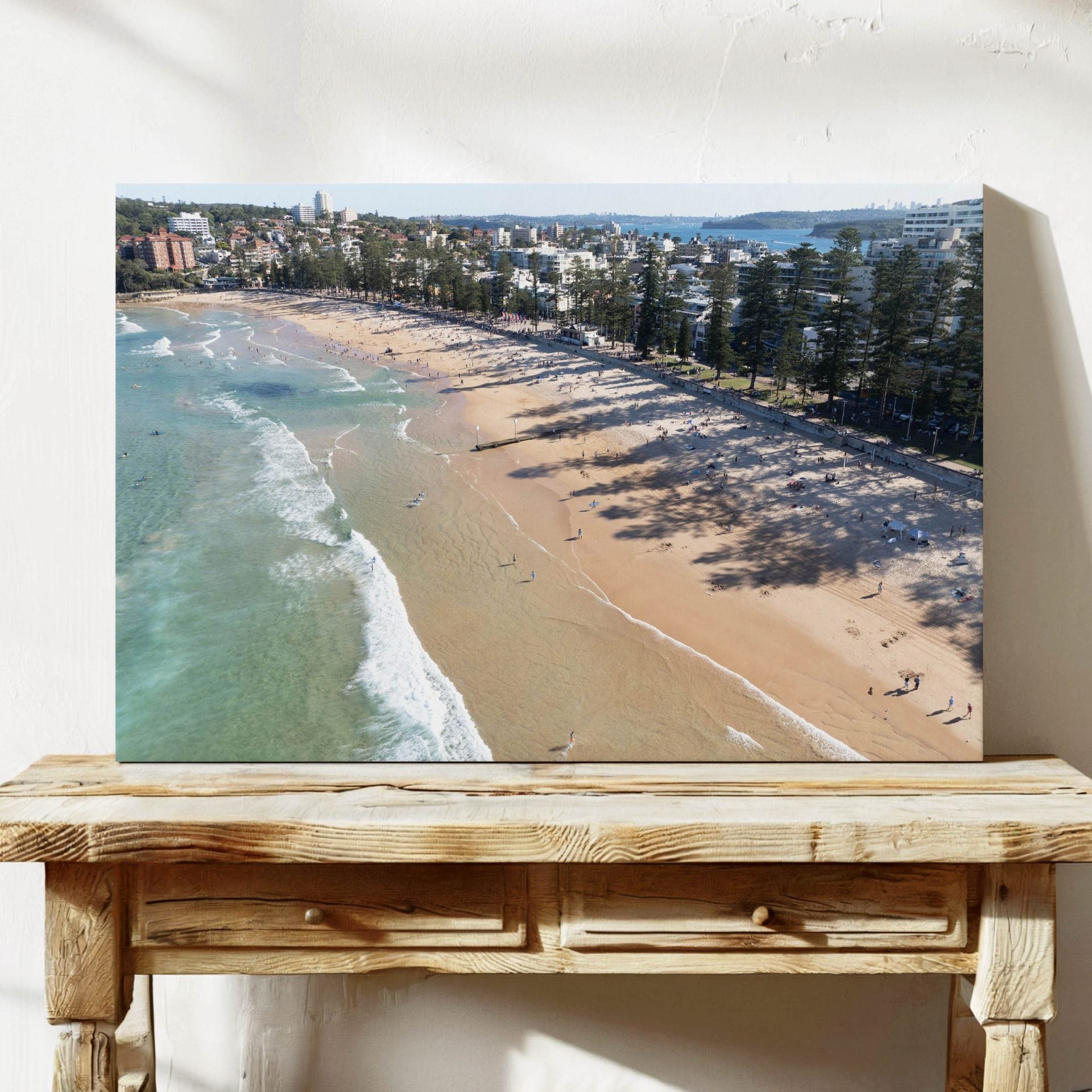 Aerial photograph of a surfer at Manly Beach, Sydney
