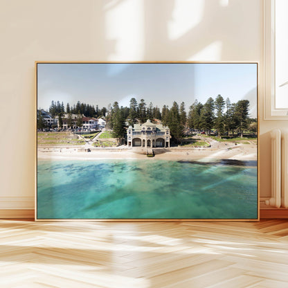 Aerial photograph of Cottesloe Beach Perth hanging on a wall