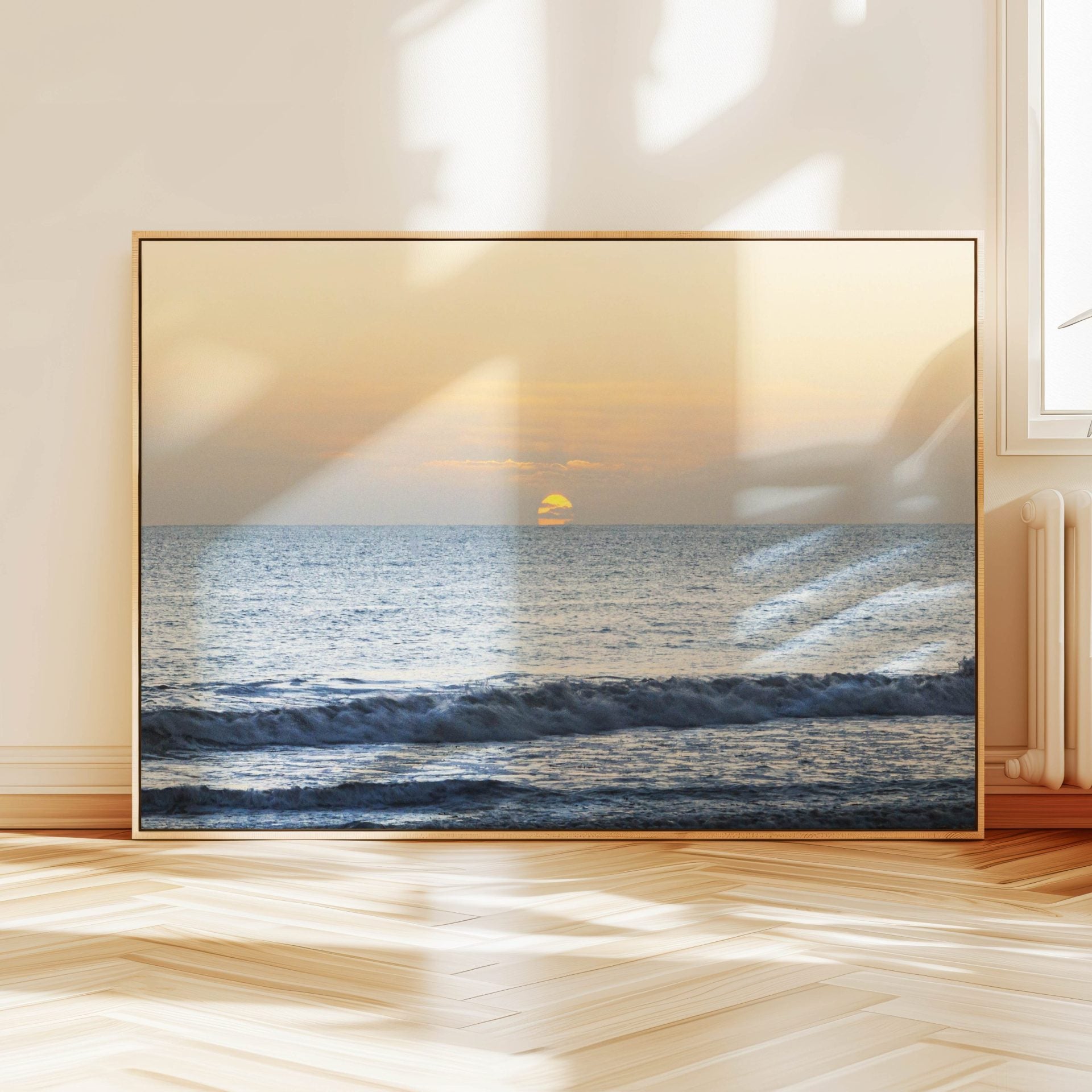 Scarborough Beach at sunset print displayed on a wall