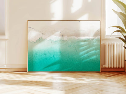 Aerial photograph of a Perth beach hanging on a wall