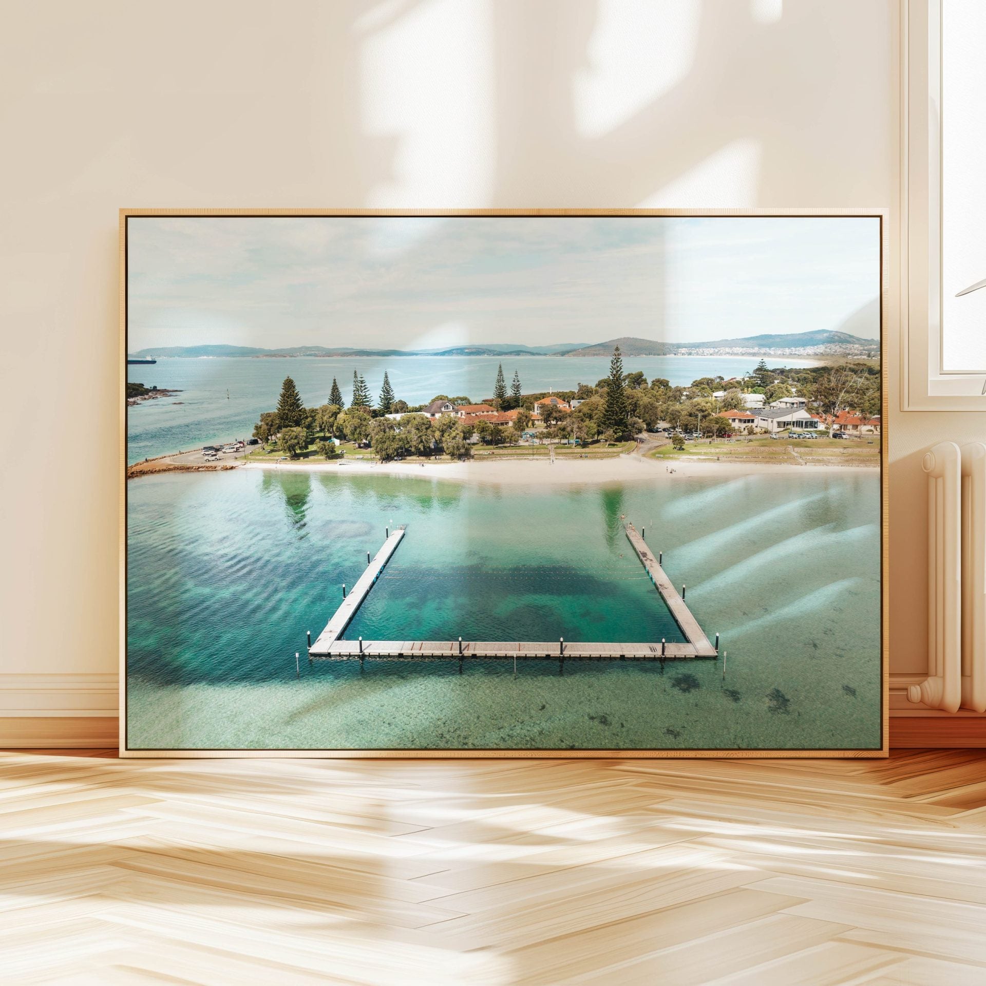 Aerial photograph of Emu Point Albany hanging on a wall
