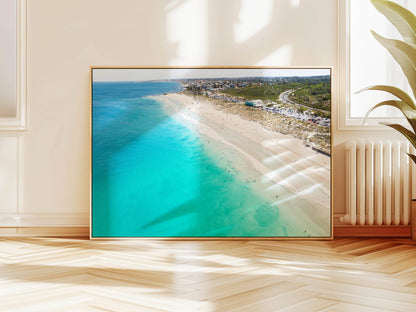 Aerial photograph of Trigg Beach hanging on a wall