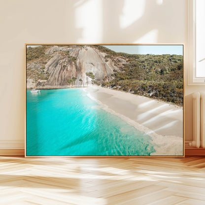 Aerial photograph of Misery Beach Albany hanging on a wall
