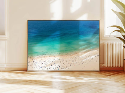 Aerial photograph of Bondi Beach Sydney hanging on a wall