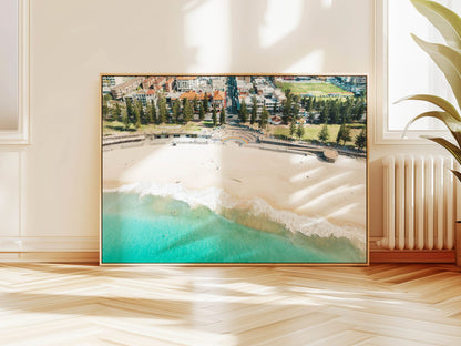 Aerial photograph of Coogee Beach Sydney hanging on a wall