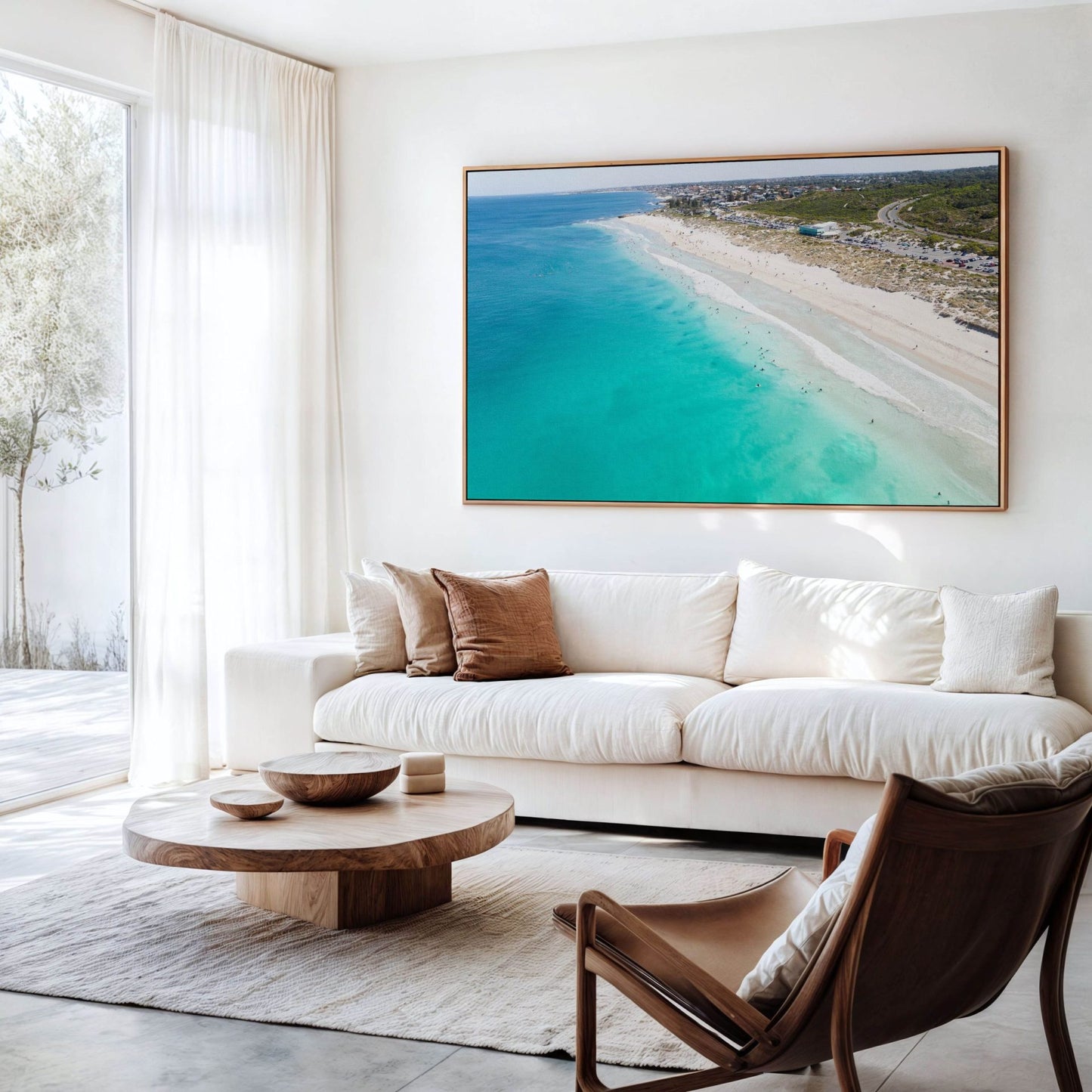 Aerial photograph of Trigg Beach hanging on a wall