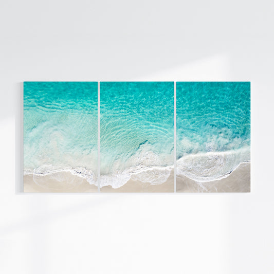 Alkimos Beach three piece canvas wall art II on wall