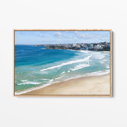 Bondi Beach Oak Framed Canvas Print