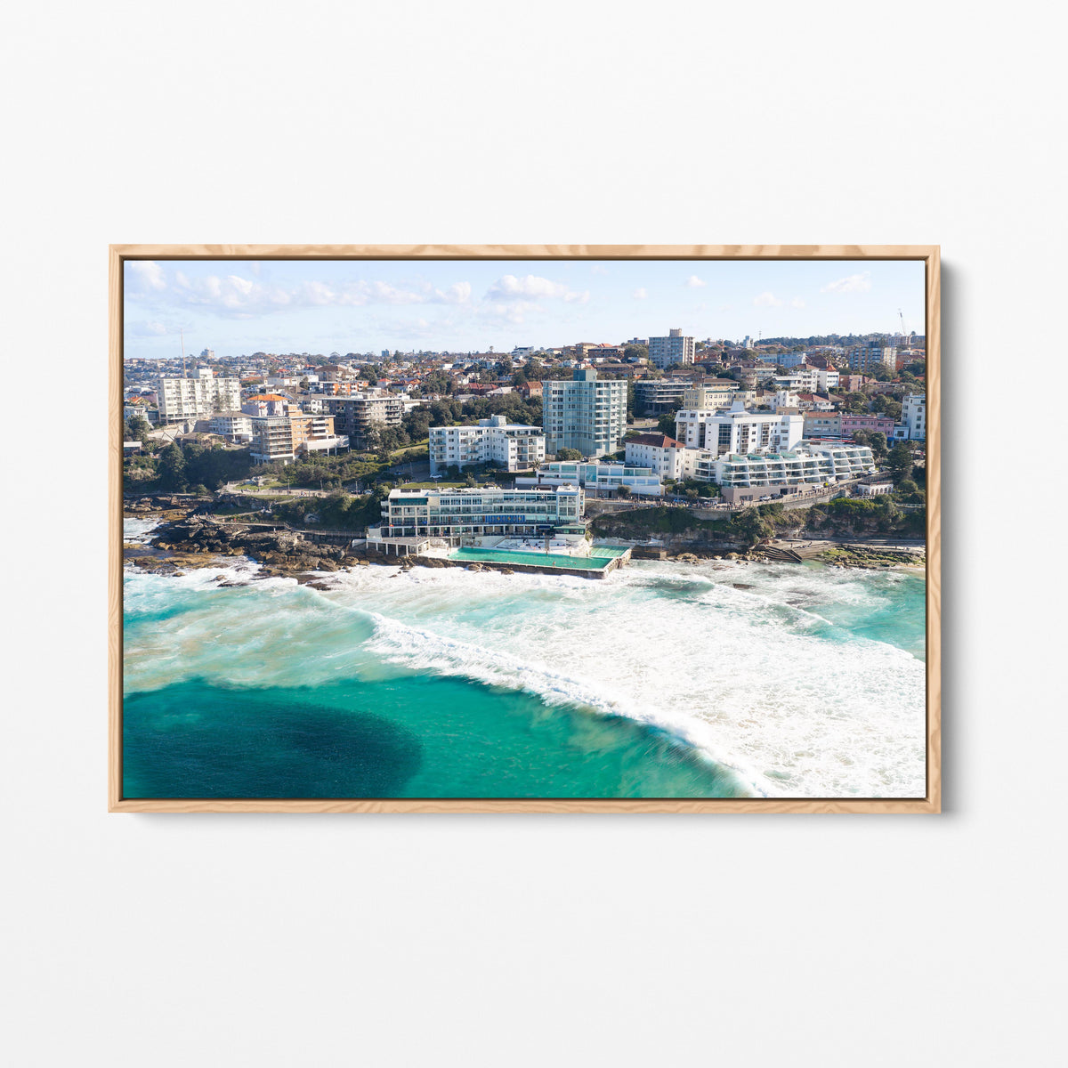 Bondi Icebergs Oak Framed Canvas