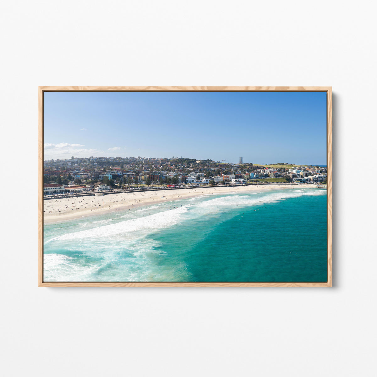 Bondi Beach Oak Framed Canvas Art