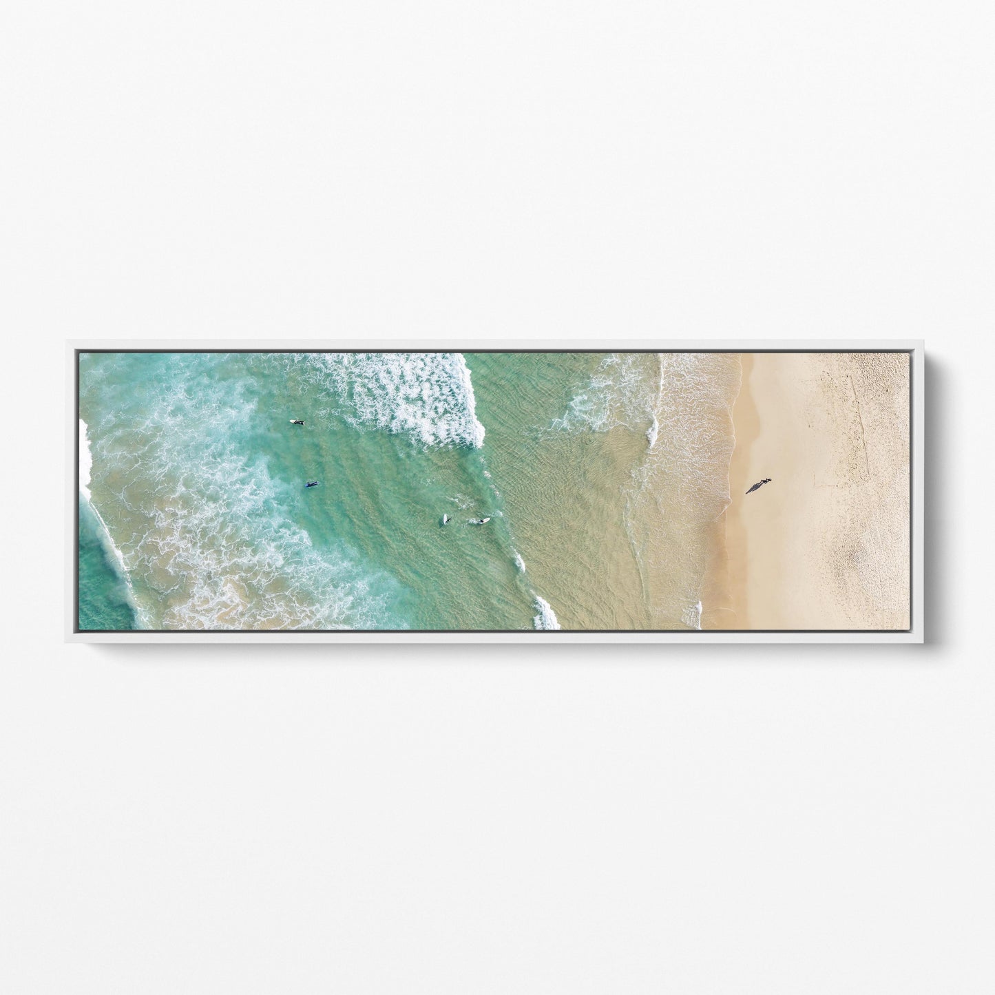 Bondi Beach aerial shoreline panoramic white framed canvas