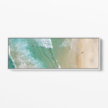 Bondi Beach aerial shoreline panoramic white framed canvas