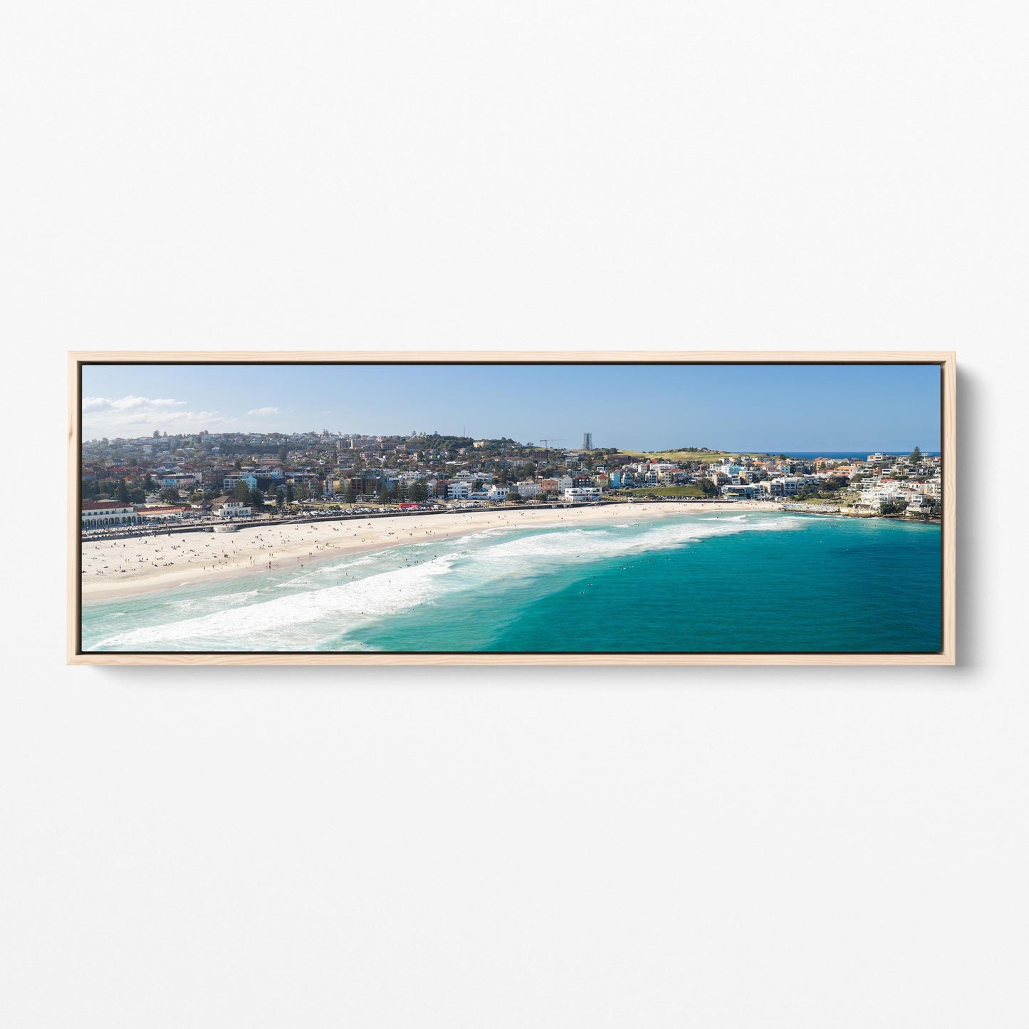 Bondi Beach panoramic oak framed canvas Sydney