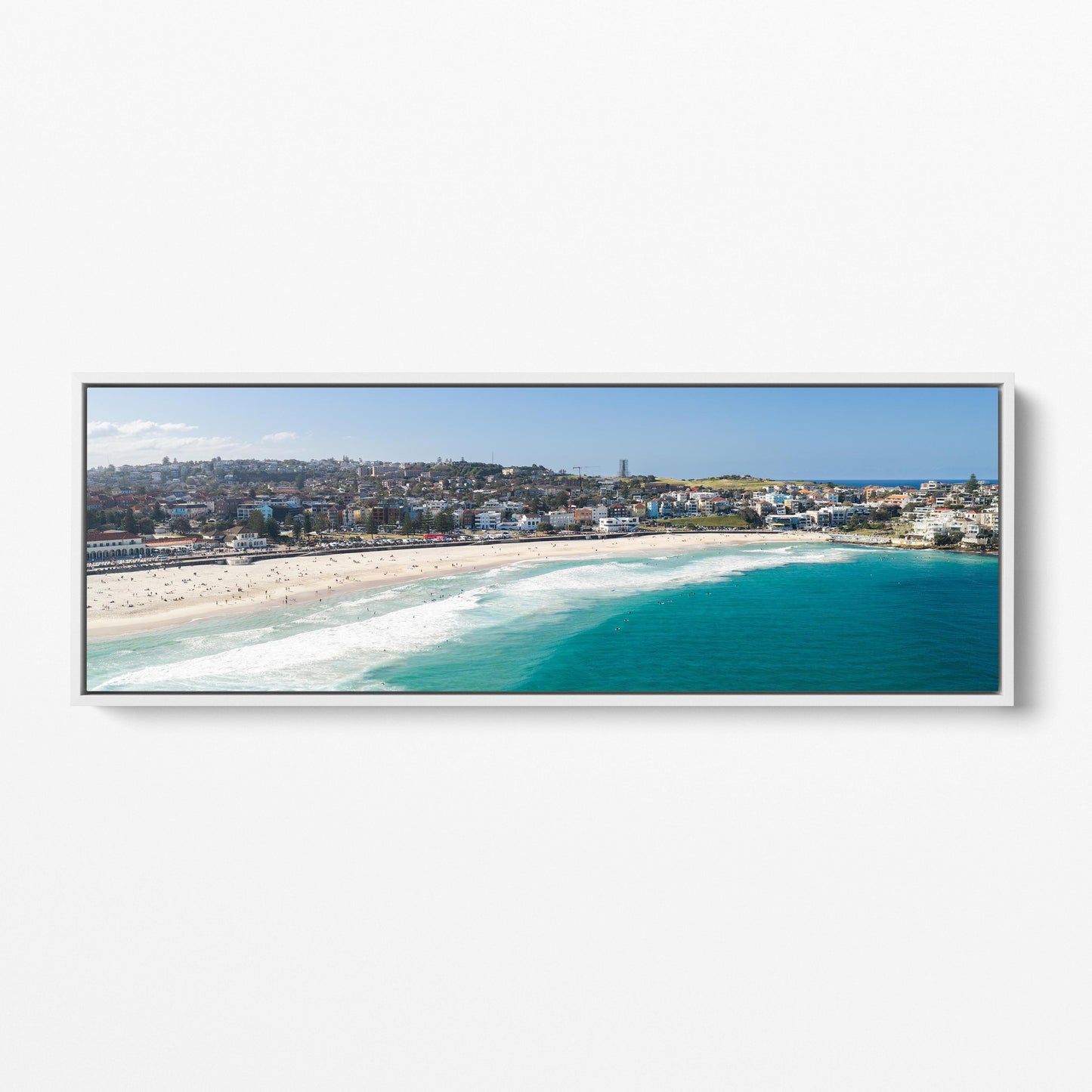 Bondi Beach panoramic white framed canvas Sydney