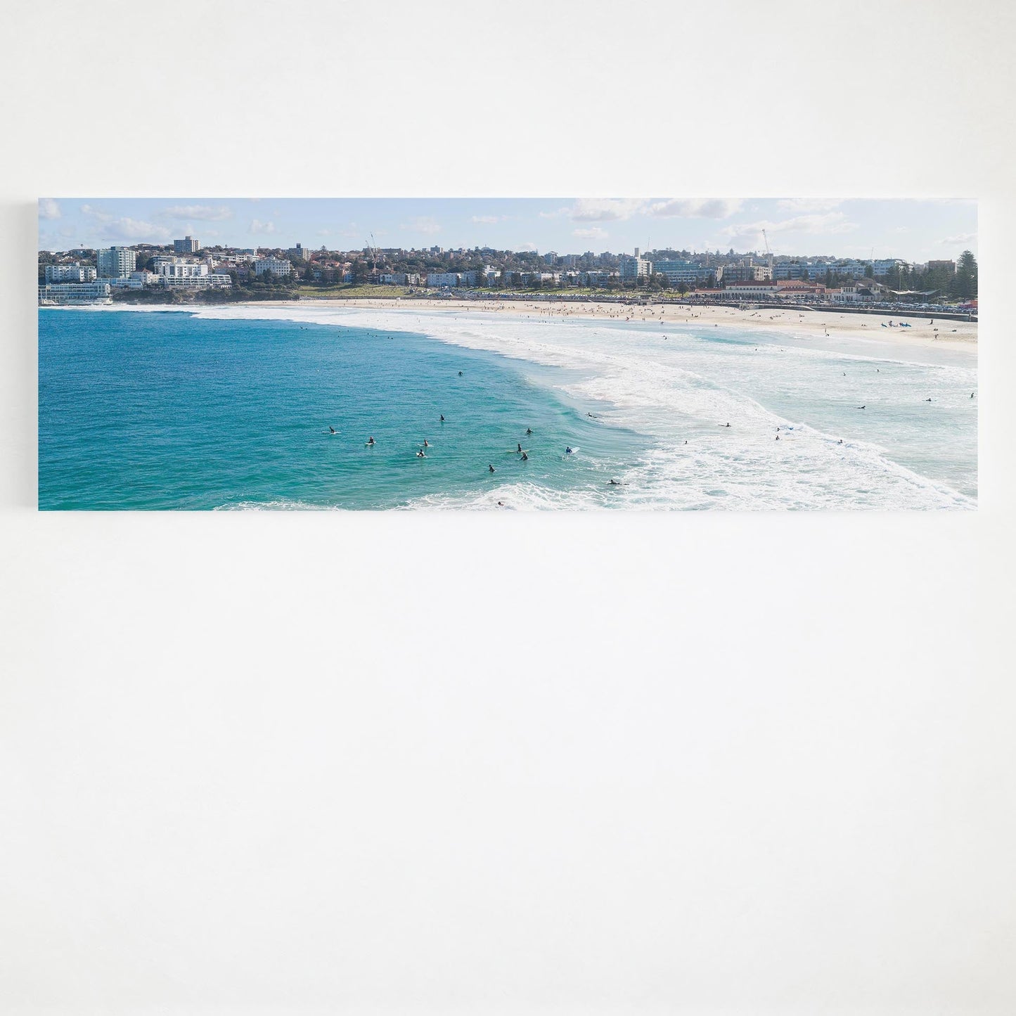 Bondi Beach surfers panoramic canvas wall art