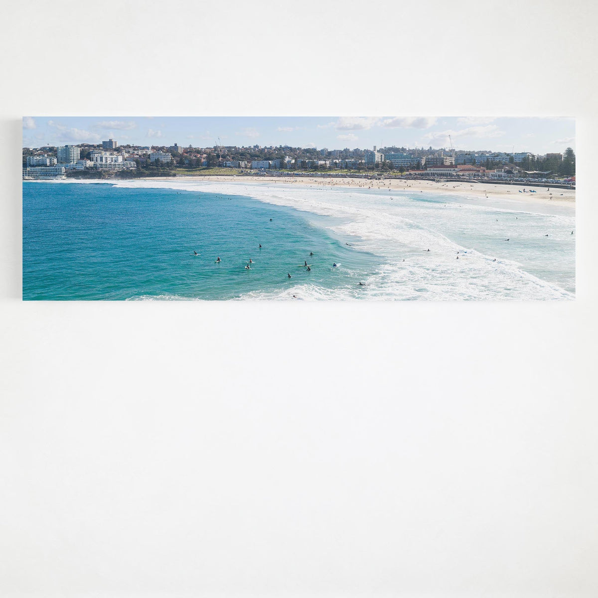 Bondi Beach surfers panoramic canvas wall art