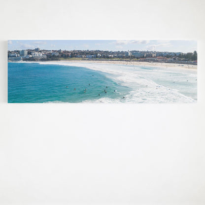 Bondi Beach surfers panoramic canvas wall art
