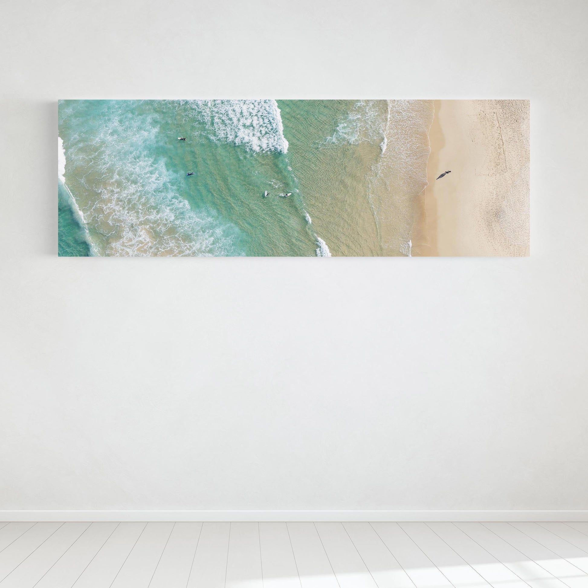 Bondi Beach aerial shoreline panoramic canvas hanging in a room