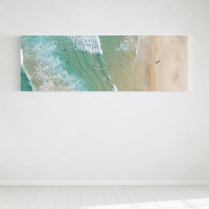 Bondi Beach aerial shoreline panoramic canvas hanging in a room
