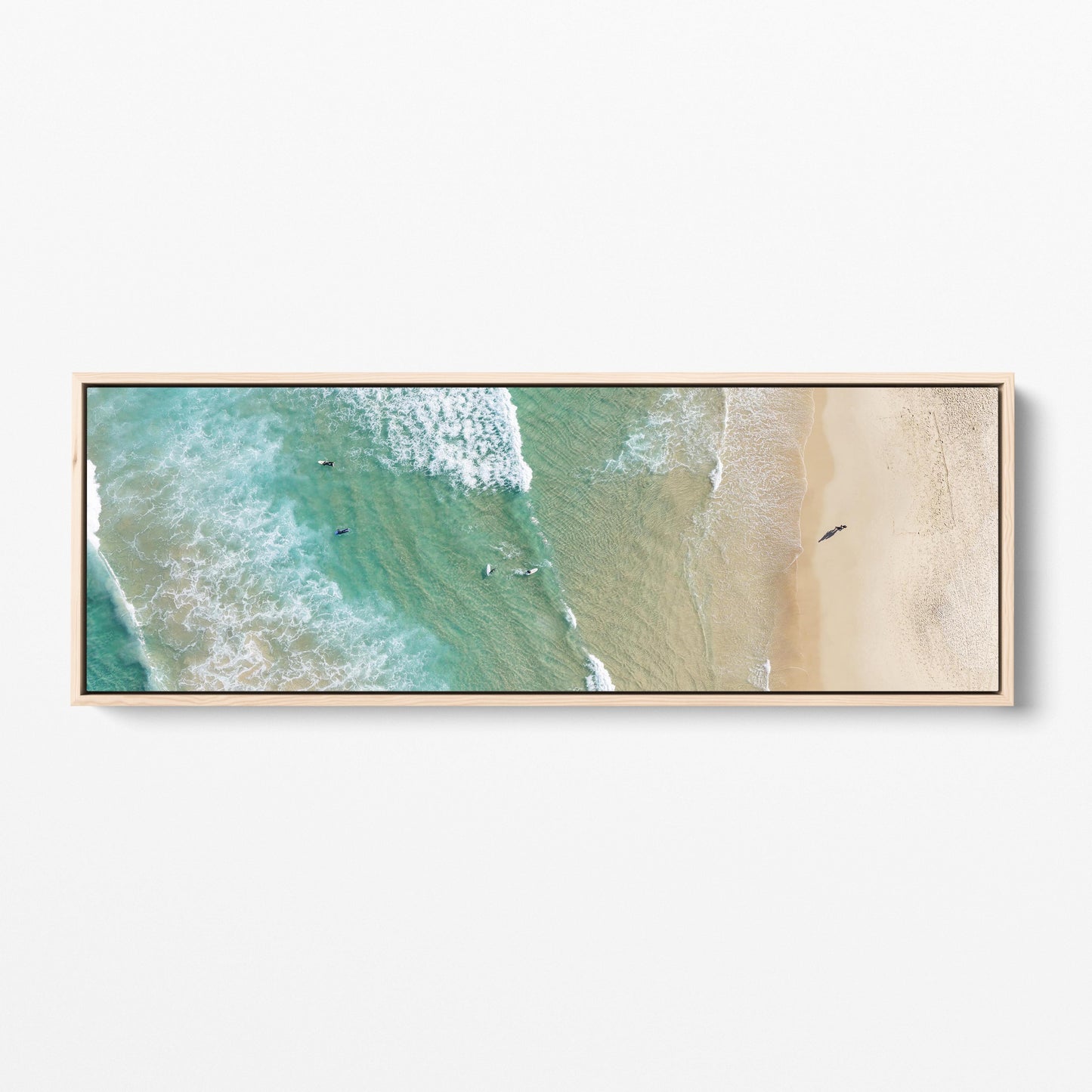 Bondi Beach aerial shoreline panoramic oak framed canvas