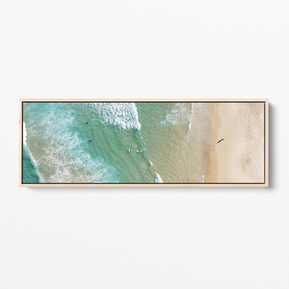 Bondi Beach aerial shoreline panoramic oak framed canvas