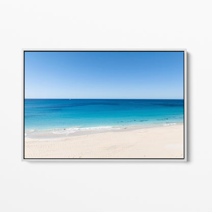 Eagle Bay sea and sand white framed canvas