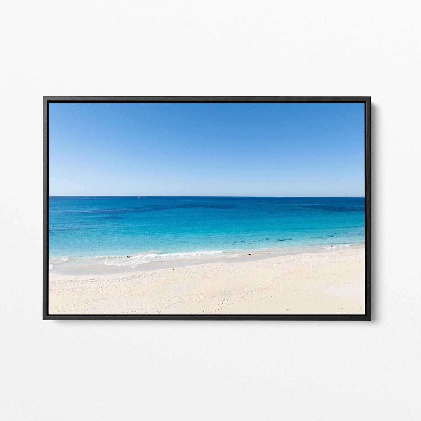 Eagle Bay sea and sand black framed canvas