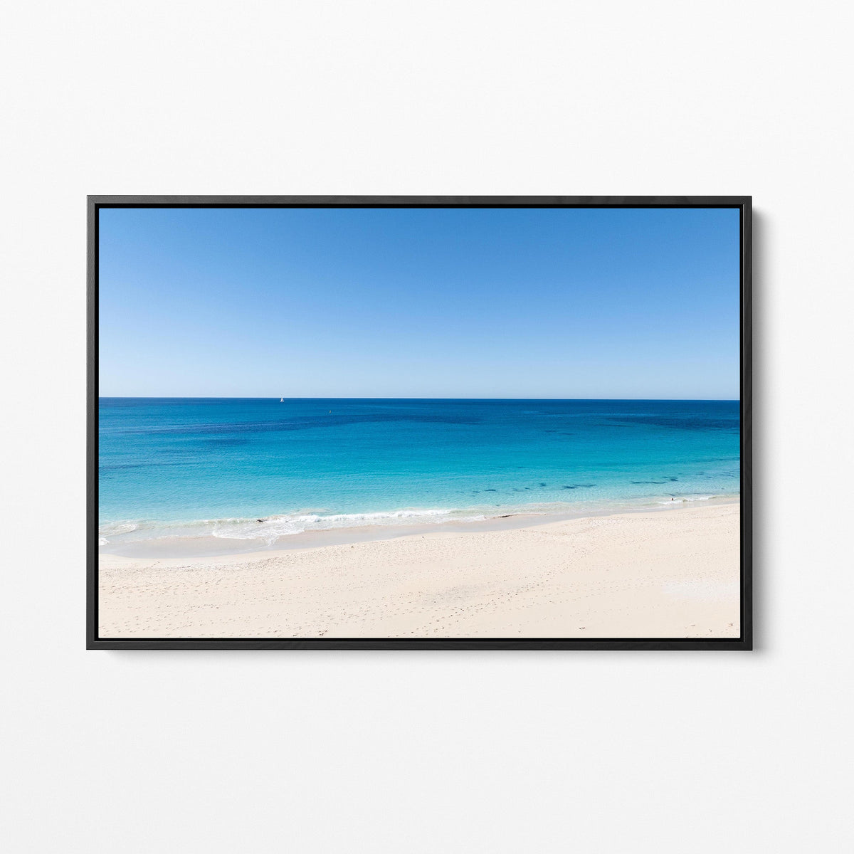 Eagle Bay sea and sand black framed canvas