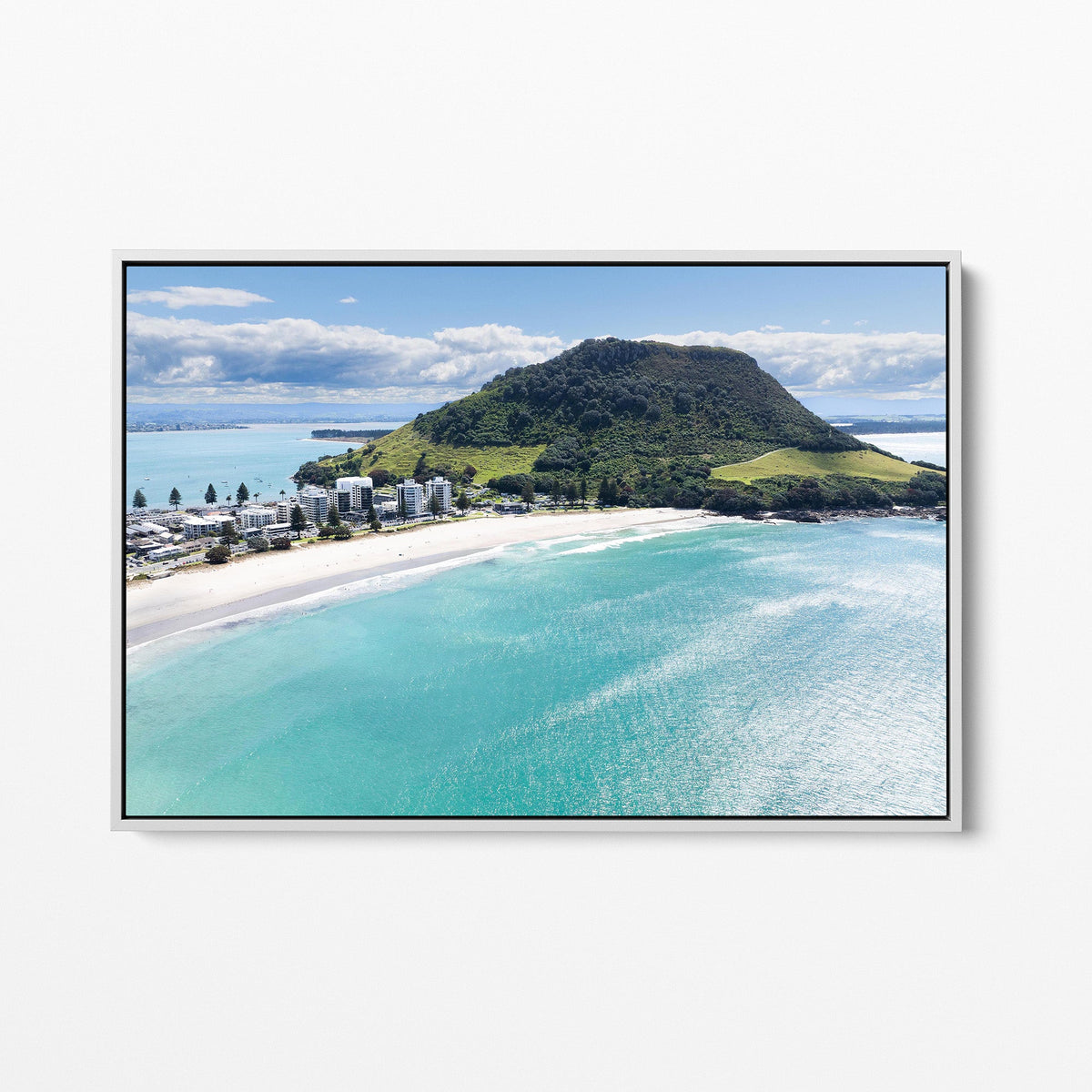 Mount Maunganui white framed canvas