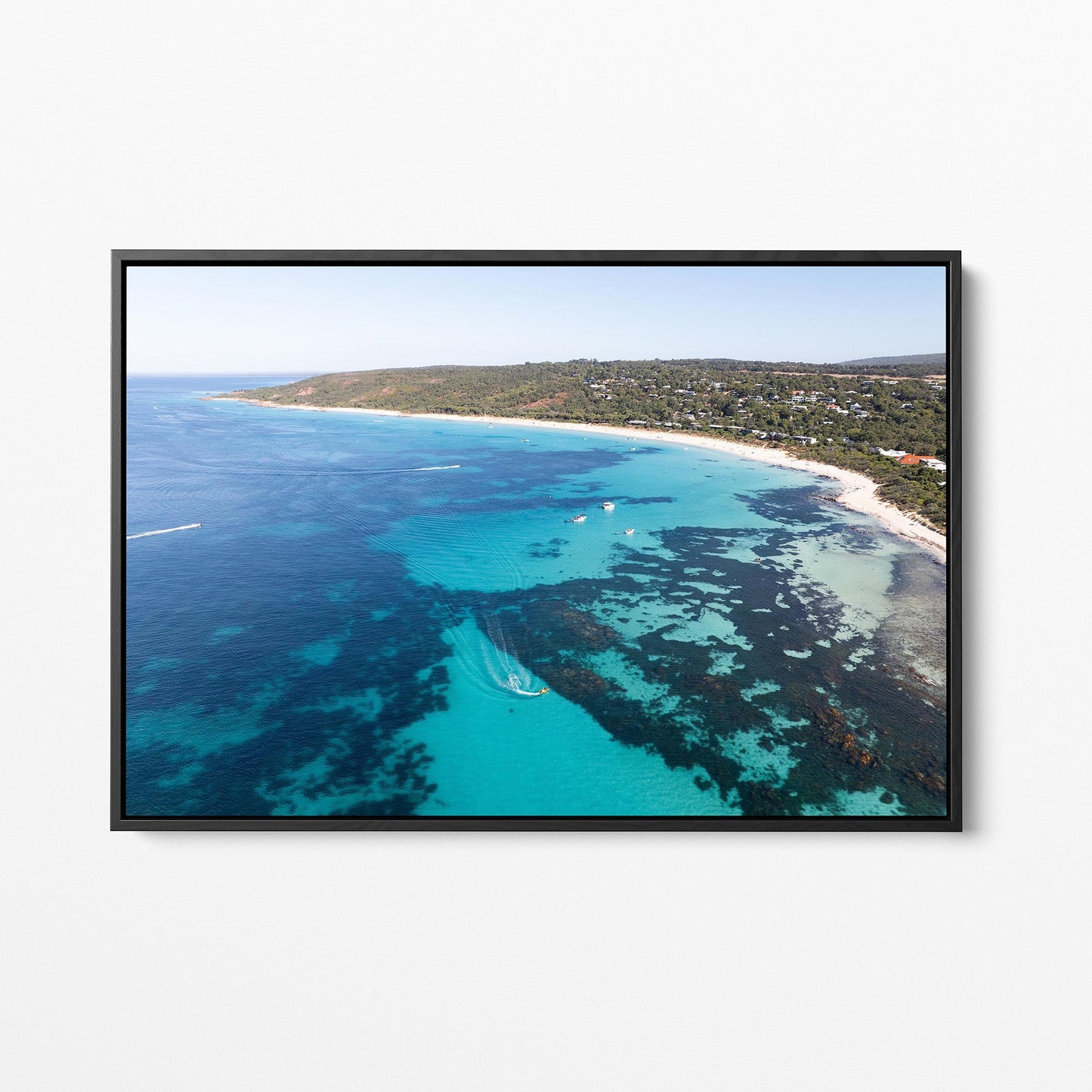 Bunker Bay boats and reef black framed canvas