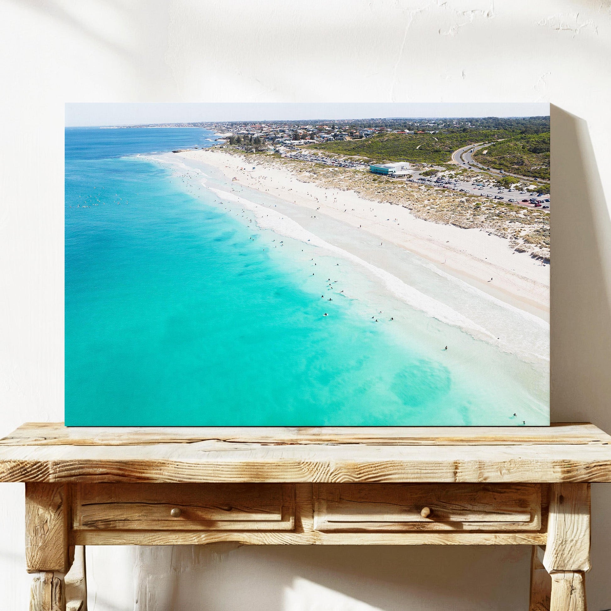 Trigg Beach surfers aerial canvas wall art Perth