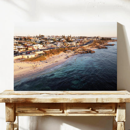 Trigg coastline sunset aerial canvas wall art Perth