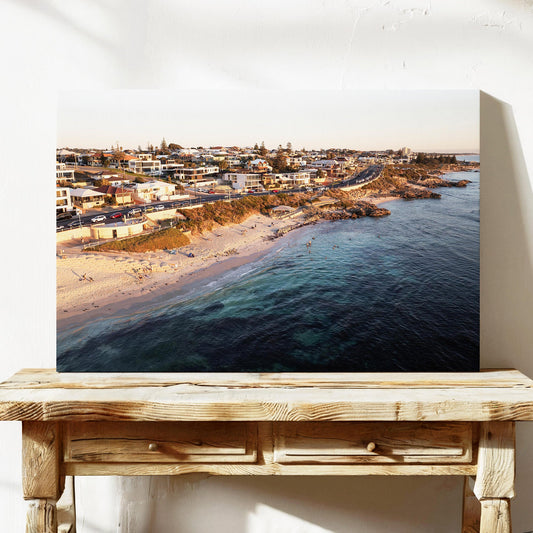 Trigg coastline sunset aerial canvas wall art Perth