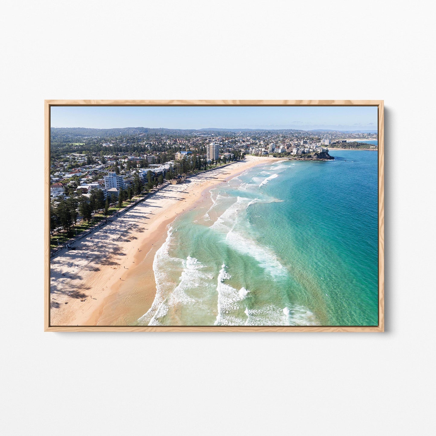 Manly Beach oak framed canvas