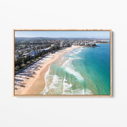 Manly Beach oak framed canvas