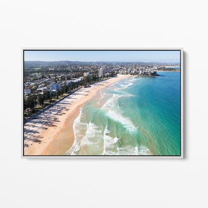Manly Beach white framed canvas