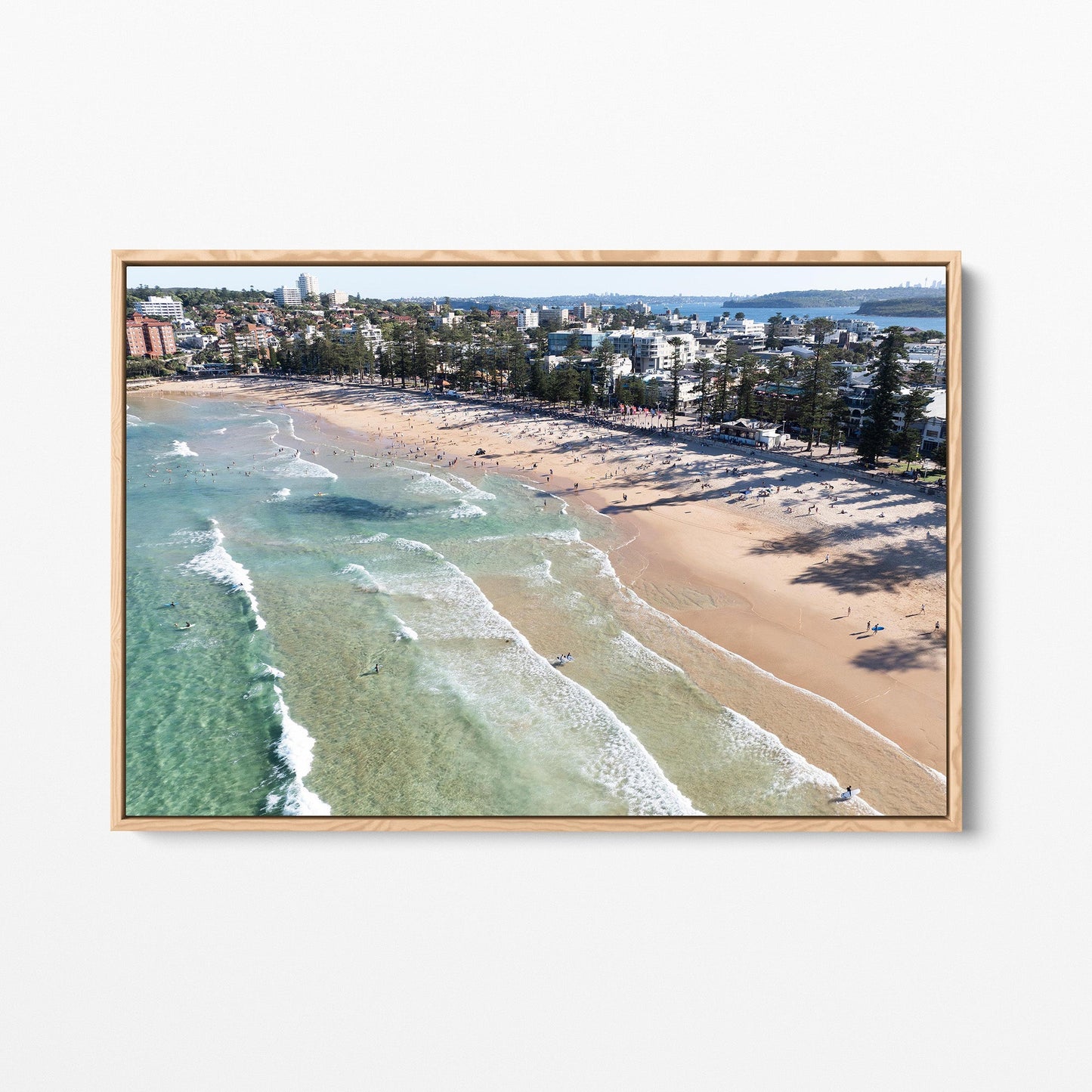 Manly Beach oak framed canvas
