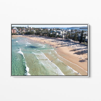 Manly Beach white framed canvas