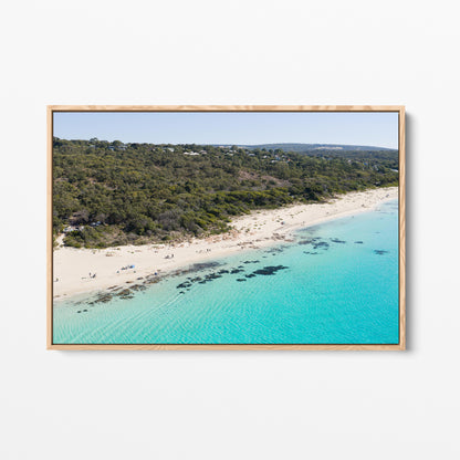 Eagle Bay Beach Oak Framed Canvas