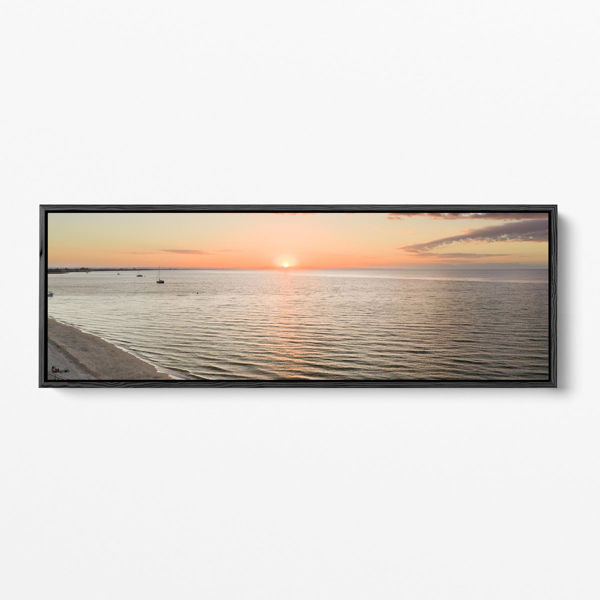 Busselton Beach sunset panoramic black framed canvas