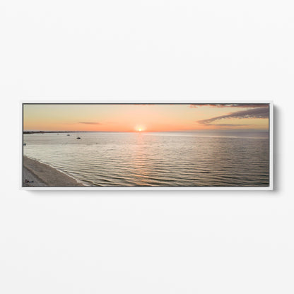 Busselton Beach sunset panoramic white framed canvas