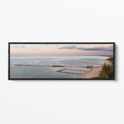 Busselton Jetty sunset panoramic black framed canvas