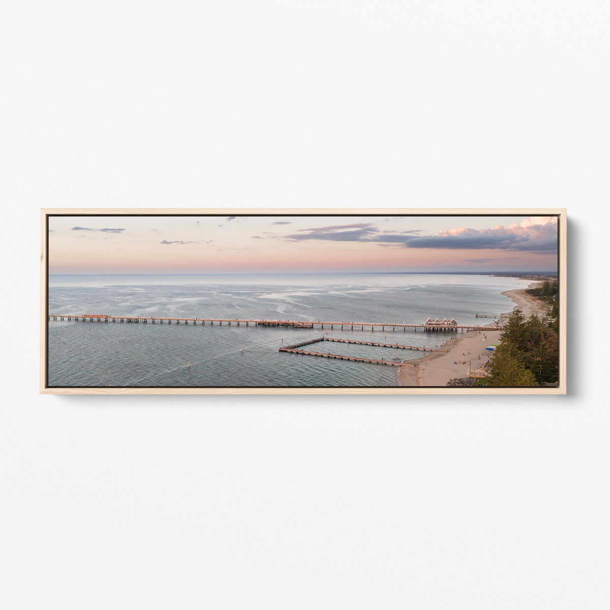 Busselton Jetty sunset panoramic oak framed canvas