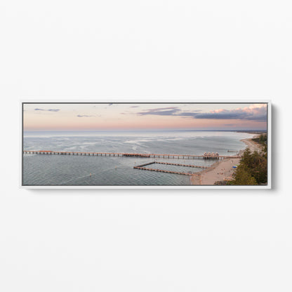 Busselton Jetty sunset panoramic white framed canvas