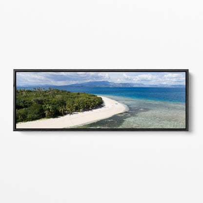 Serenity Island sandspit in Fiji panoramic black framed canvas