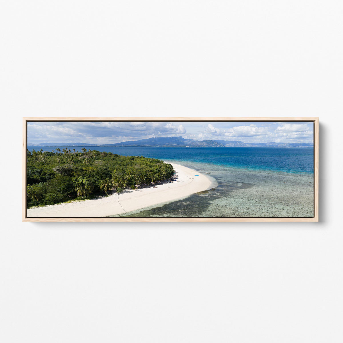 Serenity Island sandspit in Fiji panoramic oak framed canvas